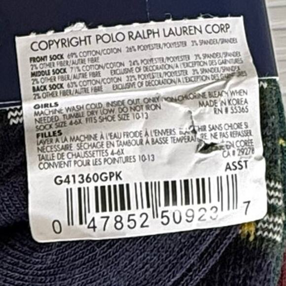 Polo Ralph Lauren Girl's Socks Polo Bear Set of 3 pairs 10-13 shoes / 4-6x socks - Picture 7 of 7